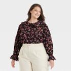 Women's Plus Size Ruffle Long Sleeve Top - Who What Wear Black Floral