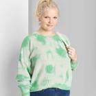 Women's Plus Size Long Sleeve Crewneck Oversized Tie-dye Pullover Sweater - Wild Fable Green 1x, Women's, Size: 1xl,