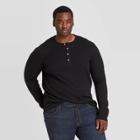 Men's Tall Standard Fit Textured Long Sleeve Henley T-shirt - Goodfellow & Co Black