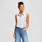 Women's Collared Striped Button-down Tank - Universal Thread Blue