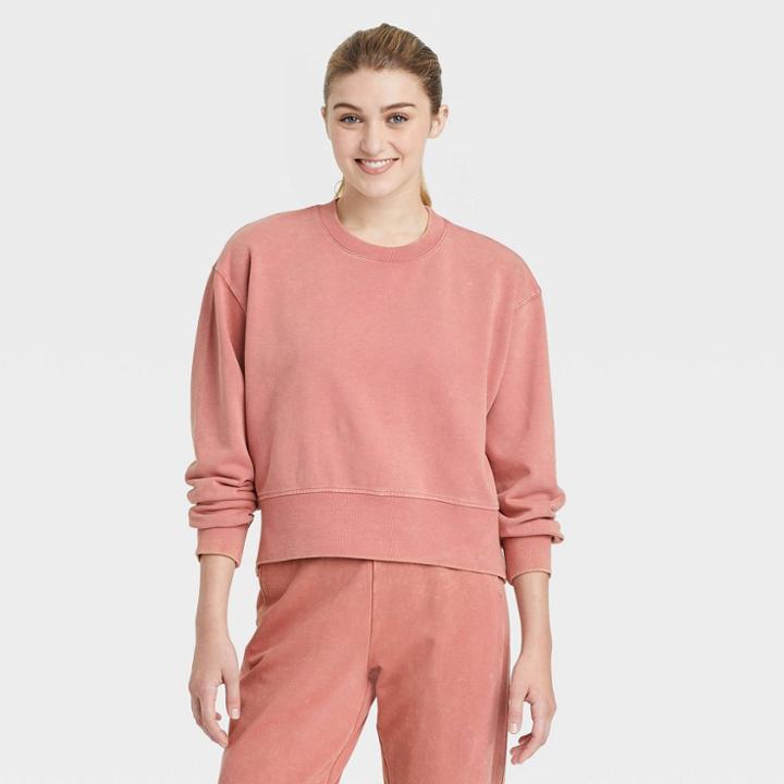 Women's French Terry Acid Wash Crewneck Pullover - Joylab Rose Red