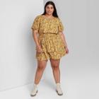 Women's Plus Size Short Sleeve Open Back Tiered Skater Dress - Wild Fable Mustard Floral