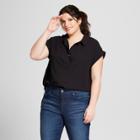 Women's Plus Size Popover Short Sleeve Shirt - A New Day Black