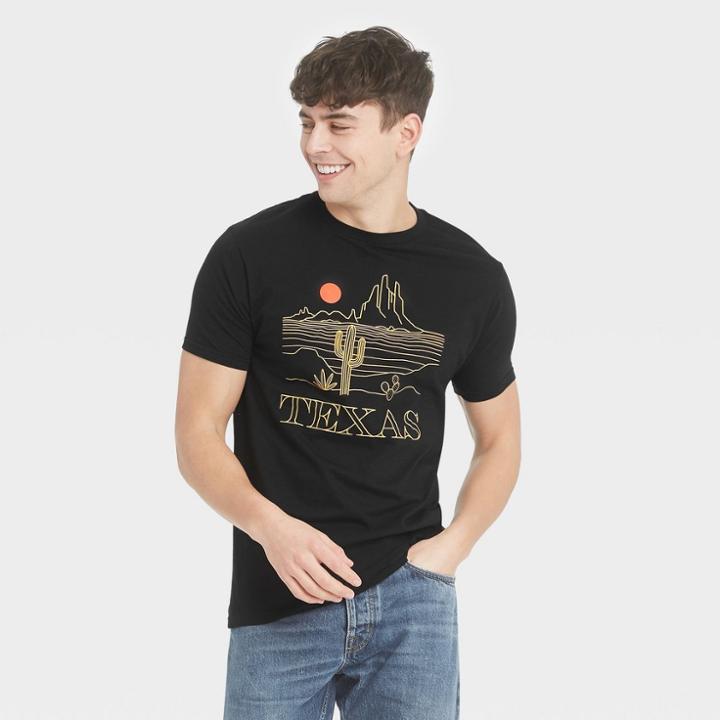 Men's Short Sleeve Texas Red Moon Graphic T-shirt - Awake Black