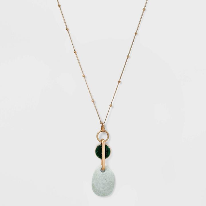 Geometric Link With Semi-precious Green Jasper Pendant Necklace - Universal Thread Natural