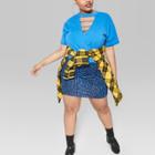 Women's Plus Size Short Sleeve Lattice Collar Boxy T-shirt - Wild Fable Blue