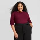 Women's Plus Size Long Sleeve Wide Rib T-shirt - A New Day Burgundy