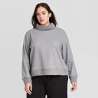Women's Plus Size Long Sleeve Turtleneck Sweater Trim T-shirt - A New Day Gray