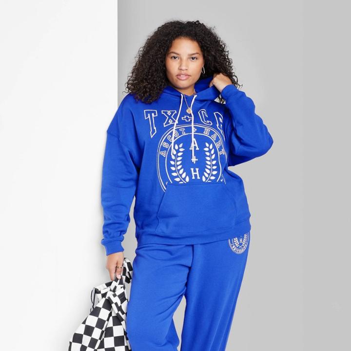 Women's Plus Size Ascot + Hart Tx + Ca Graphic Hooded Sweatshirt - Blue