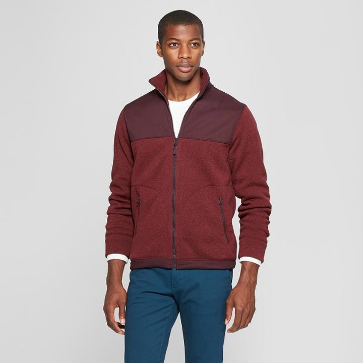 Men's Standard Fit Zip-up Fleece Jacket - Goodfellow & Co Berry Cobbler