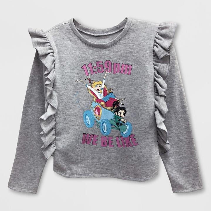 Girls' Disney Wreck-it Ralph Ruffle Sleeve Pullover Sweater - Heather Gray