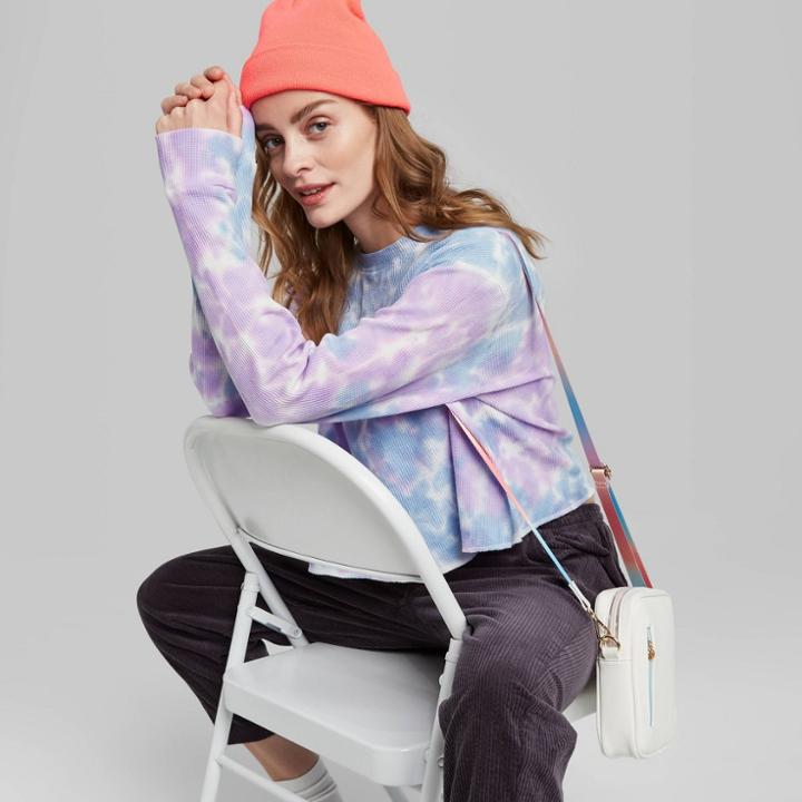 Women's Long Sleeve Crewneck Tie Dye Thermal Boxy T-shirt - Wild Fable Blue/purple