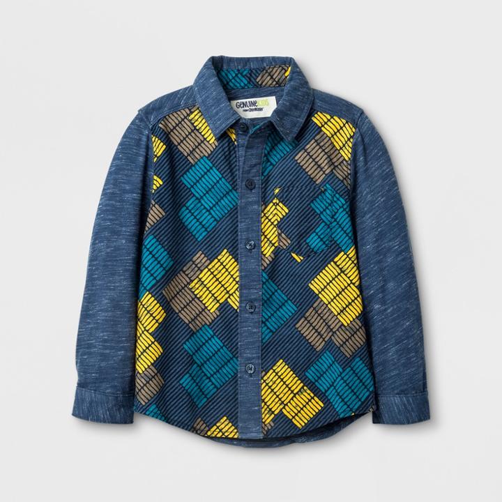 Toddler Boys' Genuine Kids From Oshkosh Long Sleeve Button-down Long Sleeve T-shirt - Navy 12 M, Boy's, Size: