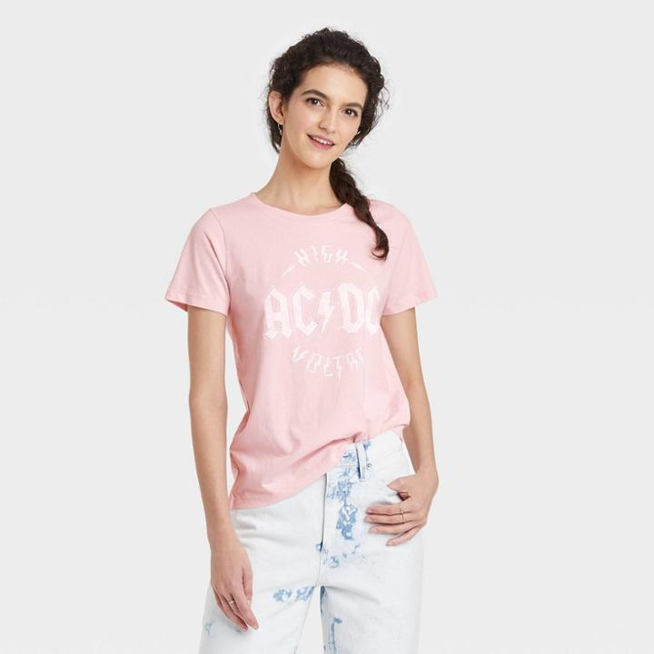 Women's Ac/dc High Voltage Short Sleeve Graphic T-shirt - Pink