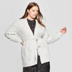 Women's Plus Size Long Sleeve Open Layering Pointelle Stitch Cardigan - A New Day Light Heather Gray X, Light Grey Gray