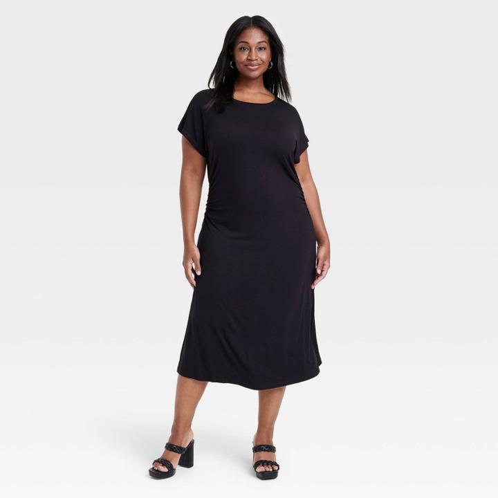 Women's Short Sleeve Shirtdress - Ava & Viv Black