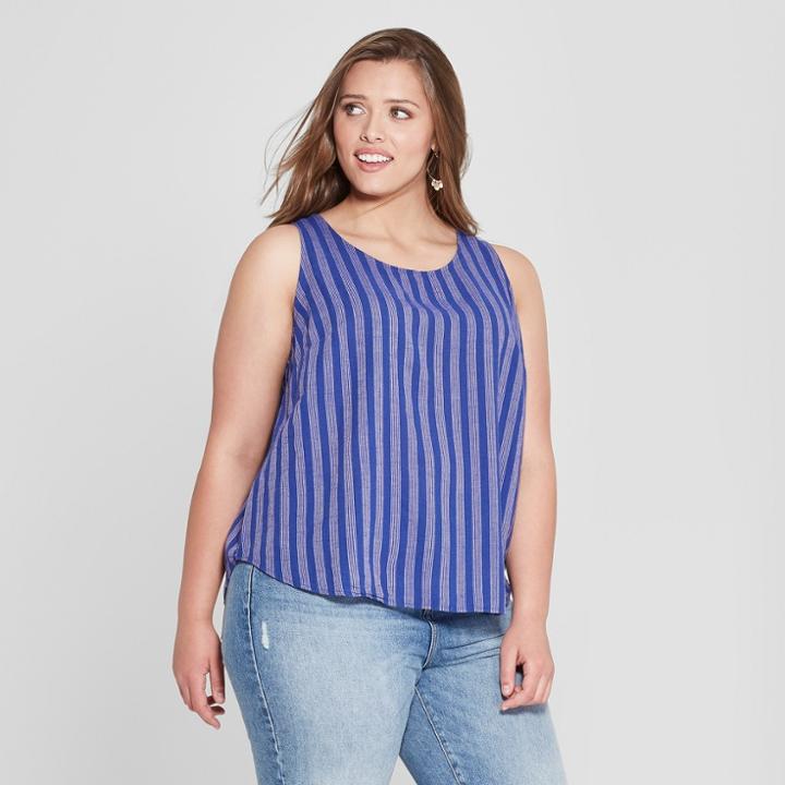 Women's Plus Size Striped Woven Tank Top - Universal Thread Blue