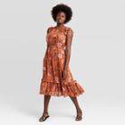 Women's Floral Print Flutter Short Sleeve Dress - Universal Thread Brown