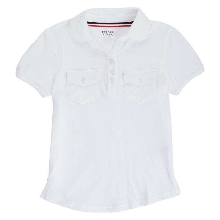 French Toast Girls' Short Sleeve Double Pocket Uniform Polo Shirt - White