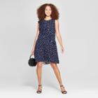 Women's Printed Asymmetrical Ruffle Dress - A New Day Navy/white M, Size: