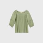 Girls' Long Sleeve Embroidered Woven Top - Cat & Jack Green