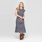 Women's Floral Print Sleeveless Crewneck Ruffle Maxi Dress - Universal Thread Blue M,