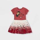 Disney Toddler Girls' Minnie Mouse Knit And Chiffon Short Sleeve Dress - Maroon