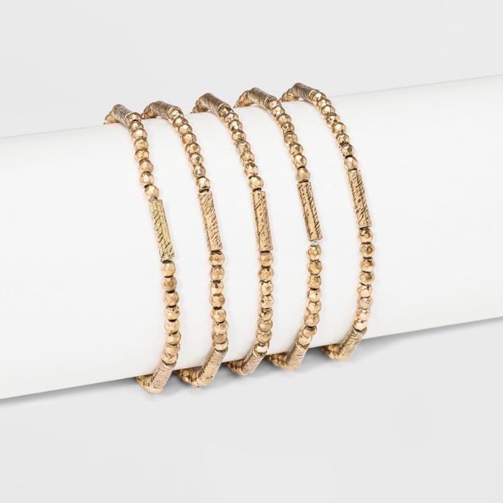 Beaded Stretch Bracelet Set 5ct - Universal Thread Gold
