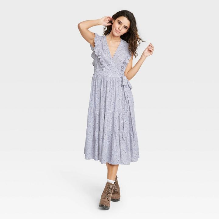 Women's Ruffle Sleeveless Wrap Dress- Universal Thread Blue