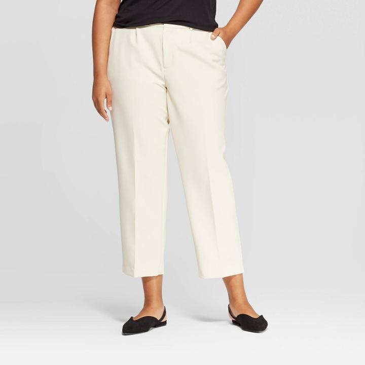 Women's Plus Size Straight Fit Pleated Trouser - A New Day Cream 16w, Women's, Ivory