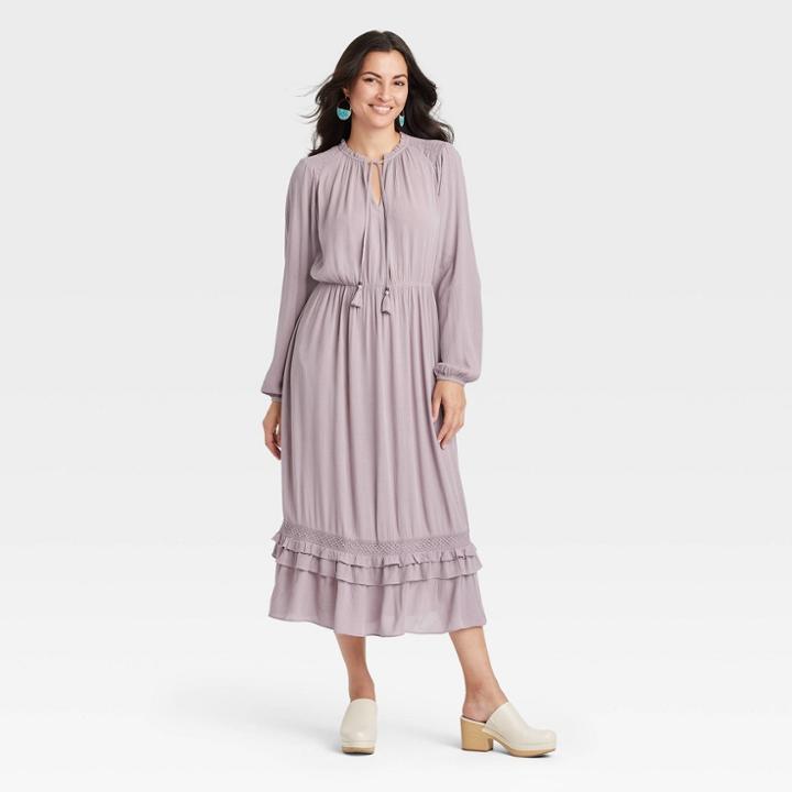 Women's Ruffle Long Sleeve Dress - Knox Rose Purple