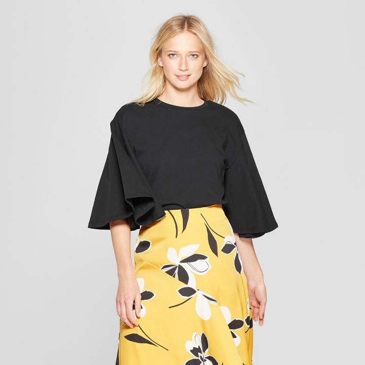 Women's Bell Sleeve Crew Neck Top - Who What Wear Black