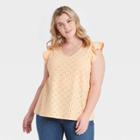 Women's Plus Size V-neck Slim Fit Eyelet Ruffle Tank Top - Ava & Viv Orange X