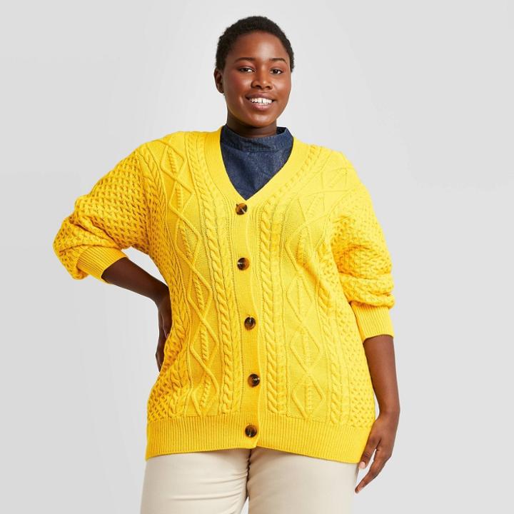 Women's Plus Size V-neck Grandpa Cardigan - Who What Wear Yellow