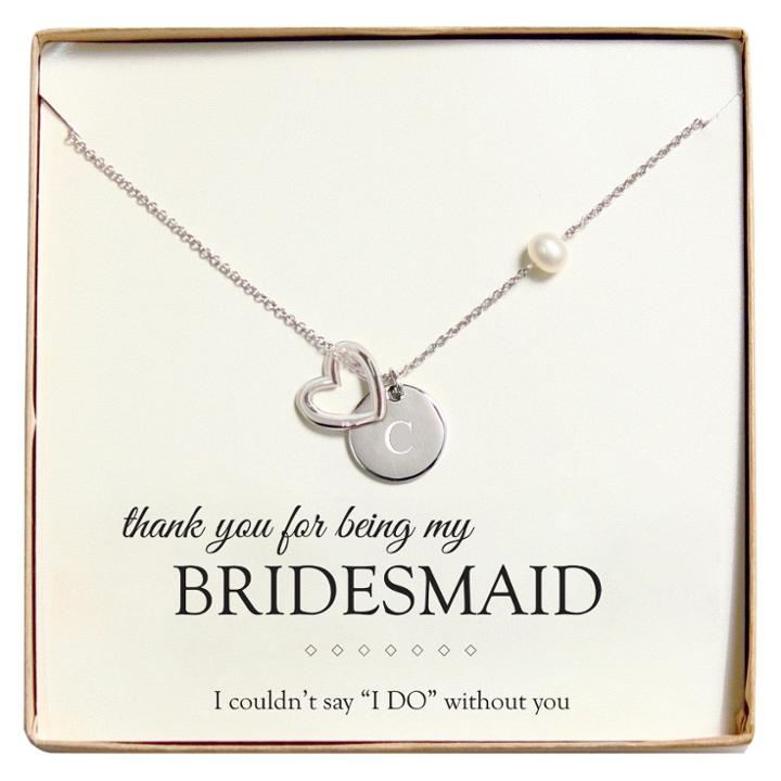 Cathy's Concepts Monogram Bridesmaid Open Heart Charm Party Necklace - C,
