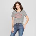 Women's Short Sleeve Bonjour Striped Graphic T-shirt - Fifth Sun (juniors') White