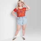 Women's Plus Size Short Sleeve Lettuce Edge Baby T-shirt - Wild Fable Orange Tie-dye