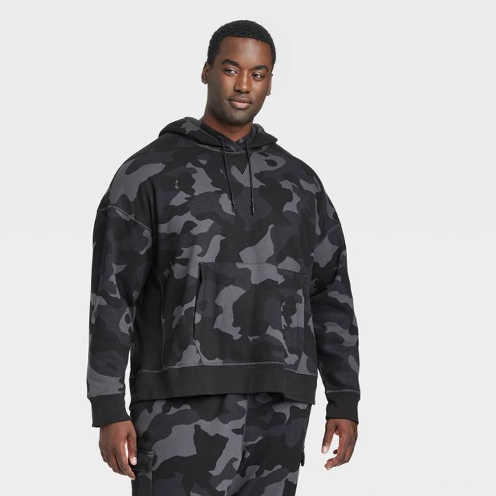 Men's Big Cotton Fleece Hooded Sweatshirt - All In Motion Black Camo Print