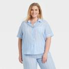 Women's Plus Size Striped Simply Cool Short Sleeve Button-up Shirt - Stars Above Blue