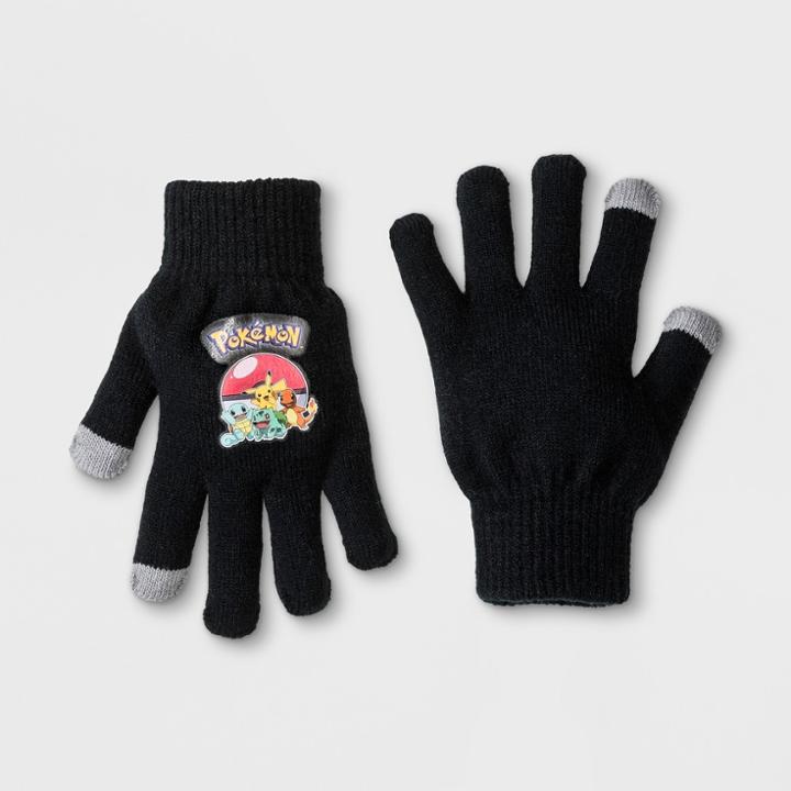 Boys' Pokemon Pikachu 2 In 1 Gloves - Black