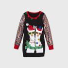 33 Degrees Women's Llama Sequin Graphic Pullover Sweater - Black