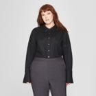 Women's Plus Size Long Sleeve Fitted Button-down Collared Shirt - Prologue Black