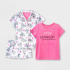 Girls' Gossip Girl 3pc Charmeuse Pajama Set - White/pink