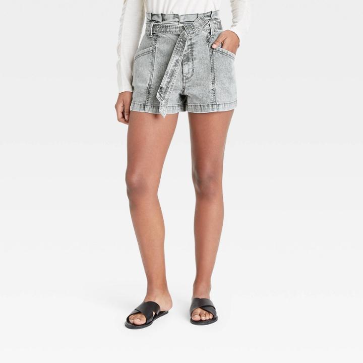 Women's High-rise Paperbag Shorts - Universal Thread Gray