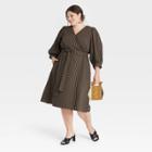 Women's Plus Size Gingham 3/4 Sleeve Wrap Dress - A New Day Blue/green