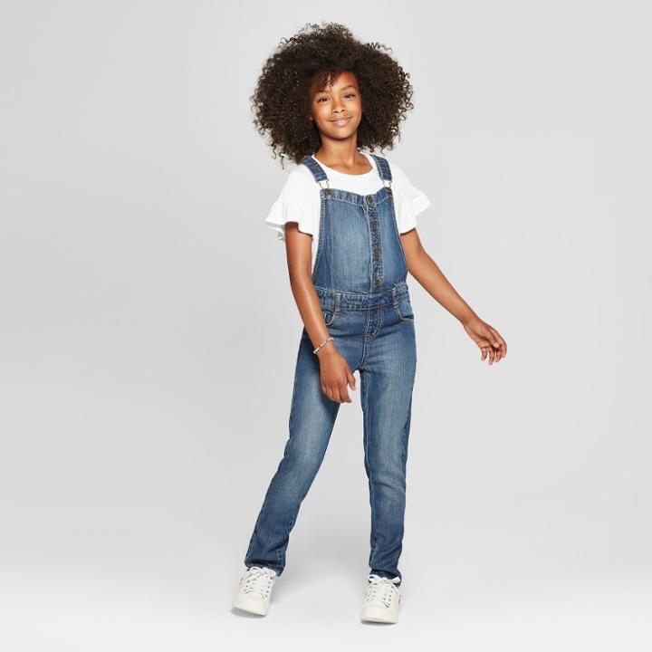 Plus Size Girls' Paint Splatter Rolled Hem Overalls - Cat & Jack Medium Blue