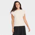 Women's Flutter Short Sleeve Ruffle T-shirt - A New Day Cream