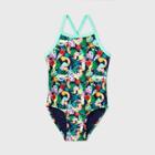 Toddler Girls' Floral Print One Piece Swimsuit - Cat & Jack Aqua/navy