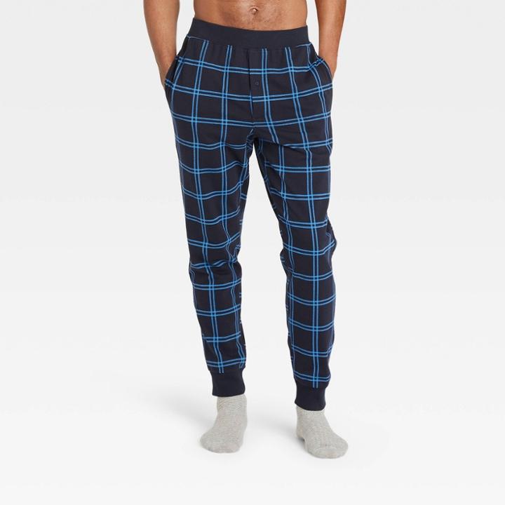 Men's Plaid Regular Fit Knit Jogger Pajama Pants - Goodfellow & Co Blue