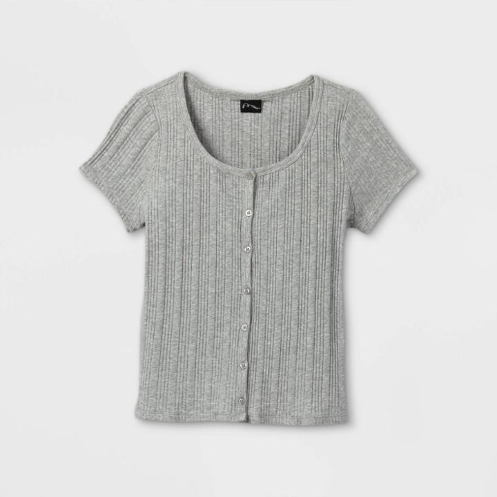 Girls' Ribbed Button-front Short Sleeve T-shirt - Art Class Gray